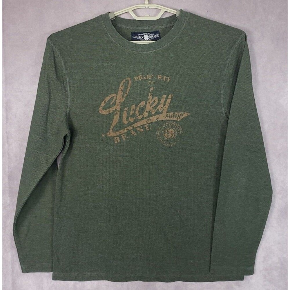 Lucky Brand Shirt Men's Large Green Therma Long Sleeves Tee